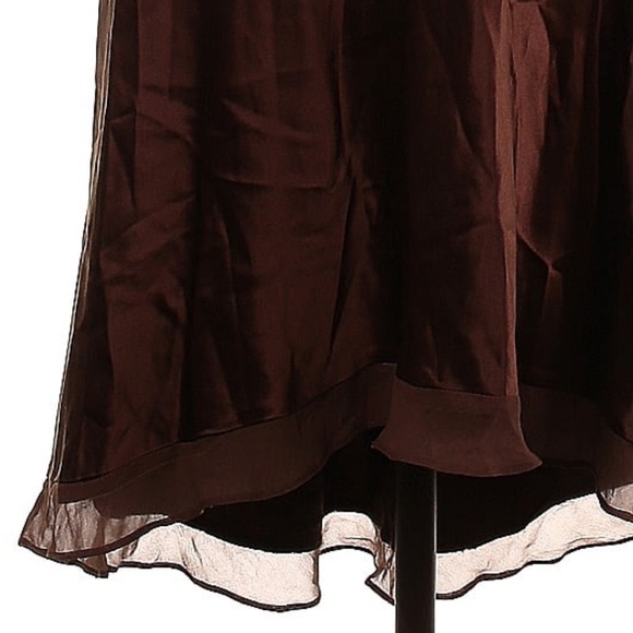 BCBGMAXAZRIA Brown 100% Silk High Low hem Halter Dress Size: 10 petite - Picture 4 of 9